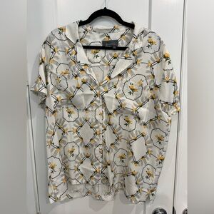 Anthropologie White and Yellow Rose Button Down Shirt
